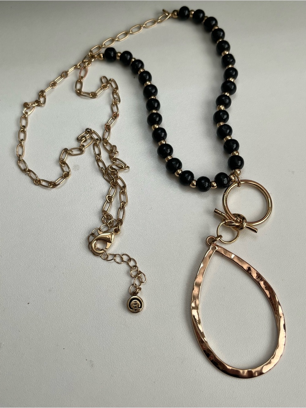 CATO Gold Tone Black Bead fashion necklace Long 34”